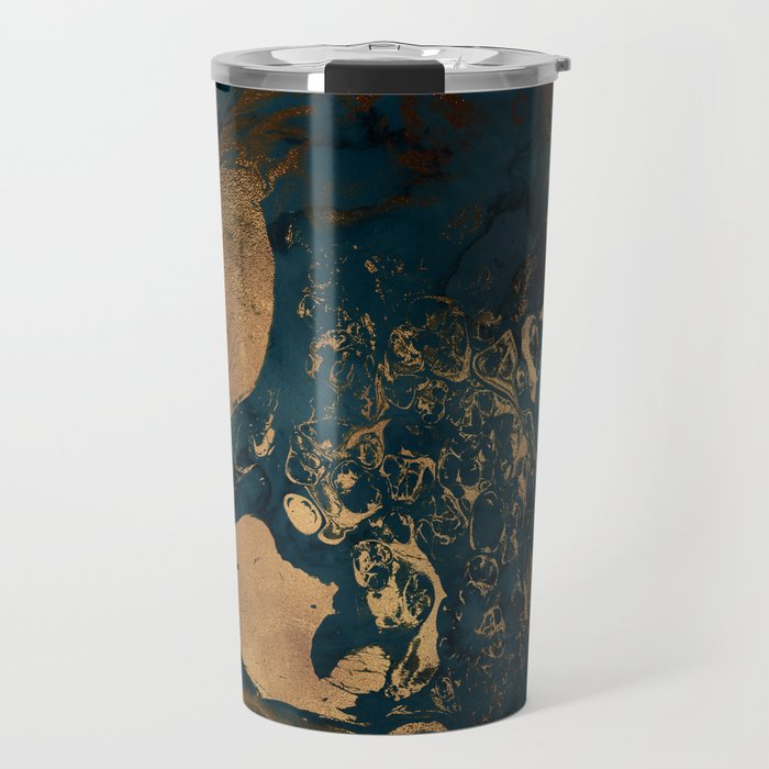Emerald Indigo And Copper Glamour Marble Travel Mug Gallery Image 1