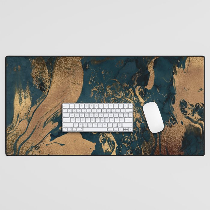 Emerald Indigo And Copper Glamour Marble Desk Mat Gallery Image 1