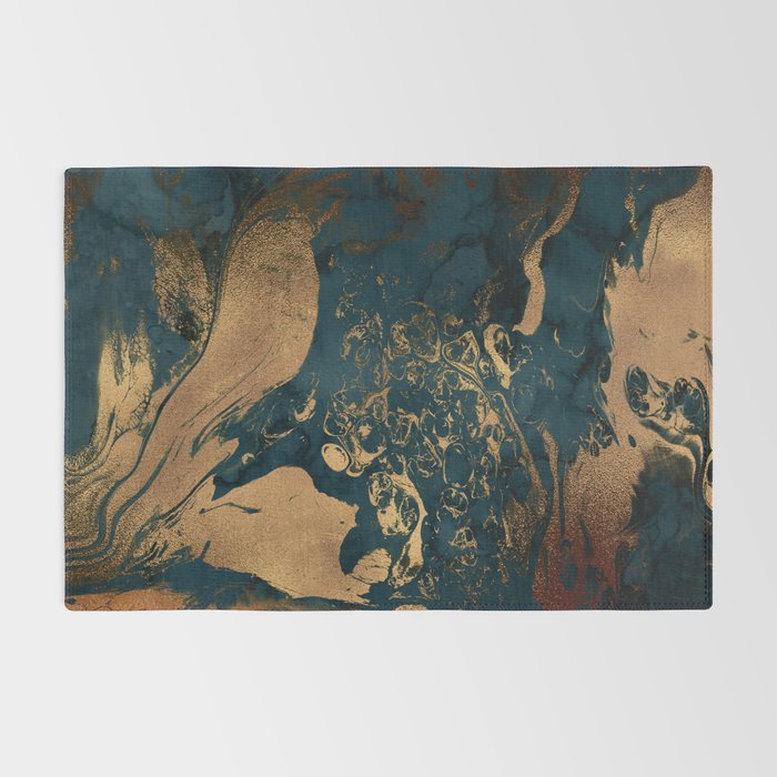 Emerald Indigo And Copper Glamour Marble Rug Gallery Image 2