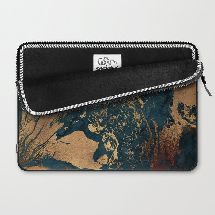 Emerald Indigo And Copper Glamour Marble Laptop Sleeve Gallery Image 2