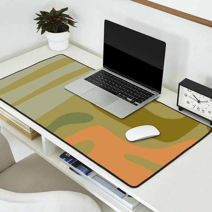 Mid Century Modern Kwaito Abstract Pattern in Vintage Olive Green and Cantaloupe Orange Desk Mat Gallery Image 2