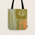 Mid Century Modern Kwaito Abstract Pattern in Vintage Olive Green and Cantaloupe Orange Tote Bag Gallery Image 1