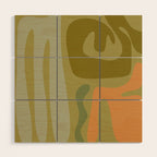 Mid Century Modern Kwaito Abstract Pattern in Vintage Olive Green and Cantaloupe Orange Wood Wall Art Gallery Image 1