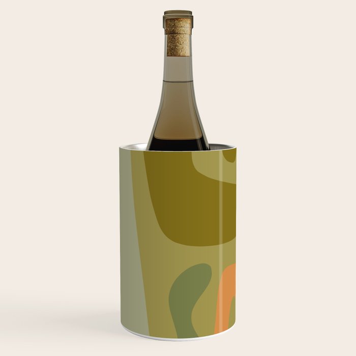 Mid Century Modern Kwaito Abstract Pattern in Vintage Olive Green and Cantaloupe Orange Wine Chiller Gallery Image 1