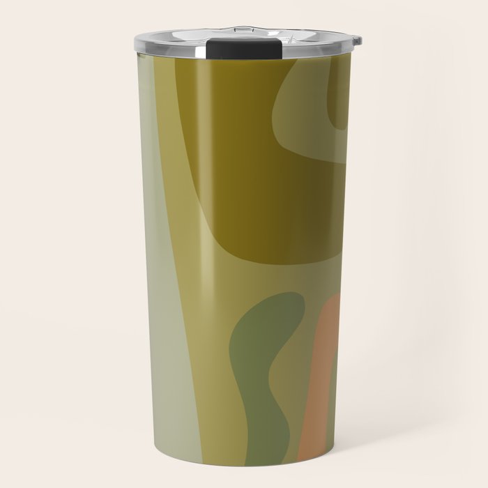 Mid Century Modern Kwaito Abstract Pattern in Vintage Olive Green and Cantaloupe Orange Travel Mug Gallery Image 1