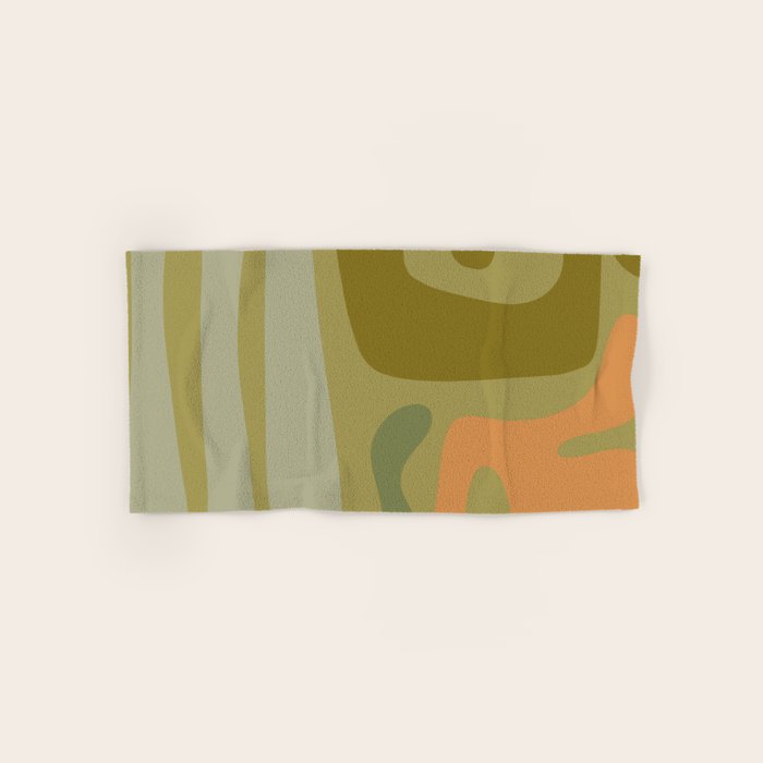Mid Century Modern Kwaito Abstract Pattern in Vintage Olive Green and Cantaloupe Orange Bath Towel Gallery Image 1
