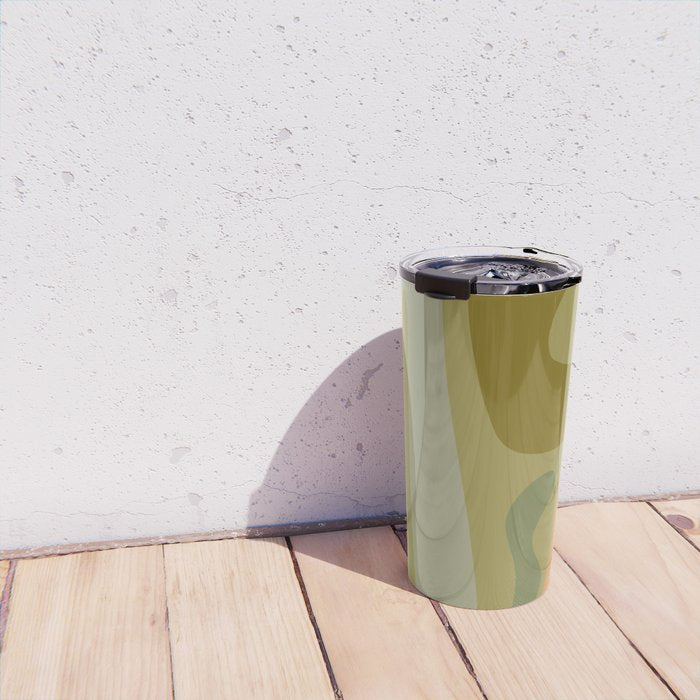 Mid Century Modern Kwaito Abstract Pattern in Vintage Olive Green and Cantaloupe Orange Travel Mug Gallery Image 4