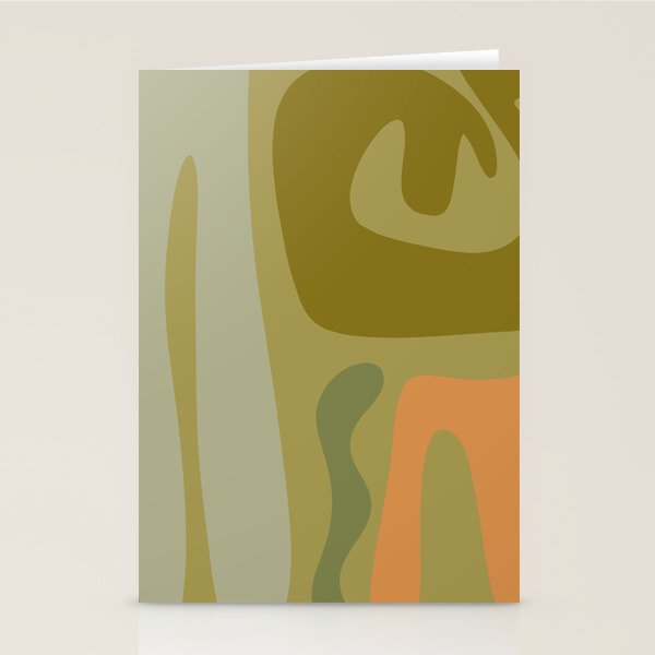 Mid Century Modern Kwaito Abstract Pattern in Vintage Olive Green and Cantaloupe Orange Stationery Card Gallery Image 2