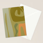 Mid Century Modern Kwaito Abstract Pattern in Vintage Olive Green and Cantaloupe Orange Stationery Card Gallery Image 2