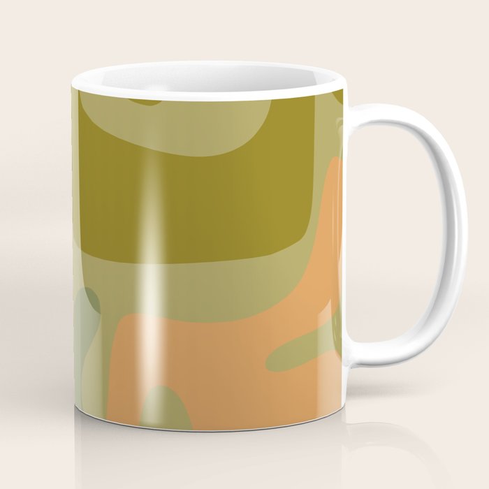 Mid Century Modern Kwaito Abstract Pattern in Vintage Olive Green and Cantaloupe Orange Coffee Mug Gallery Image 1