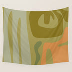 Mid Century Modern Kwaito Abstract Pattern in Vintage Olive Green and Cantaloupe Orange Wall Tapestry Gallery Image 4