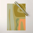 Mid Century Modern Kwaito Abstract Pattern in Vintage Olive Green and Cantaloupe Orange Wrapping Paper Gallery Image 1