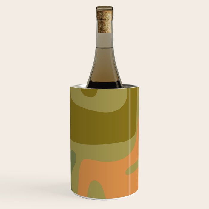 Mid Century Modern Kwaito Abstract Pattern in Vintage Olive Green and Cantaloupe Orange Wine Chiller Gallery Image 3