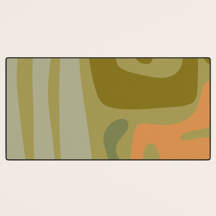 Mid Century Modern Kwaito Abstract Pattern in Vintage Olive Green and Cantaloupe Orange Desk Mat Gallery Image 3