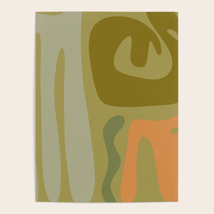 Mid Century Modern Kwaito Abstract Pattern in Vintage Olive Green and Cantaloupe Orange Poster Gallery Image 4