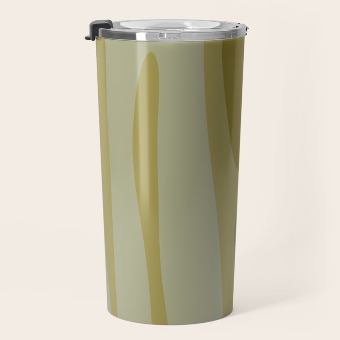 Mid Century Modern Kwaito Abstract Pattern in Vintage Olive Green and Cantaloupe Orange Travel Mug Gallery Image 3