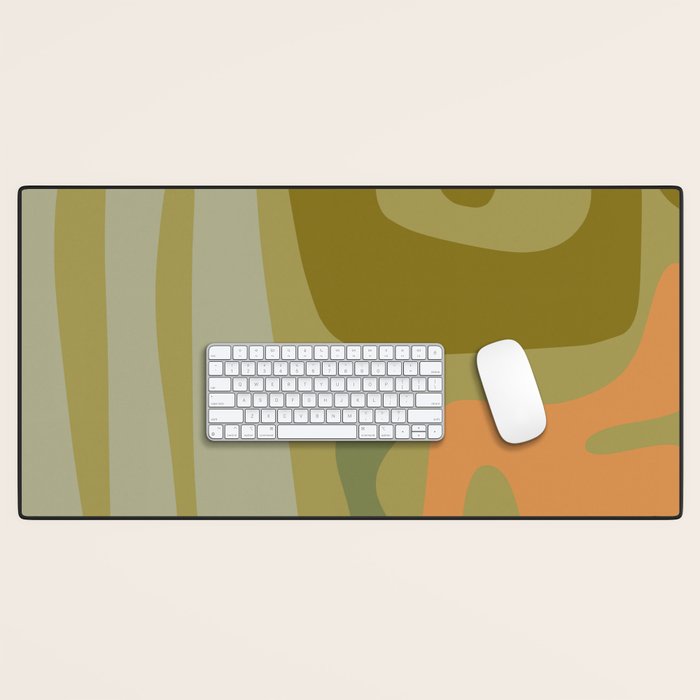 Mid Century Modern Kwaito Abstract Pattern in Vintage Olive Green and Cantaloupe Orange Desk Mat Gallery Image 1