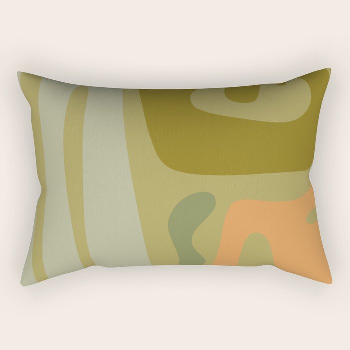 Mid Century Modern Kwaito Abstract Pattern in Vintage Olive Green and Cantaloupe Orange Rectangular Pillow Gallery Image 1