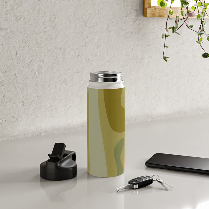 Mid Century Modern Kwaito Abstract Pattern in Vintage Olive Green and Cantaloupe Orange Water Bottle Gallery Image 4