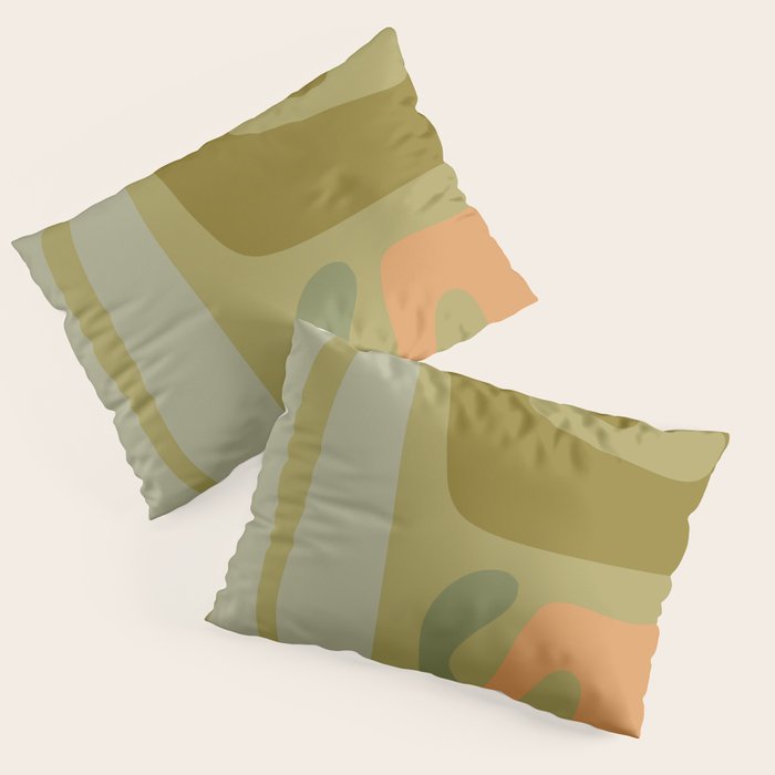 Mid Century Modern Kwaito Abstract Pattern in Vintage Olive Green and Cantaloupe Orange Pillow Sham Gallery Image 3