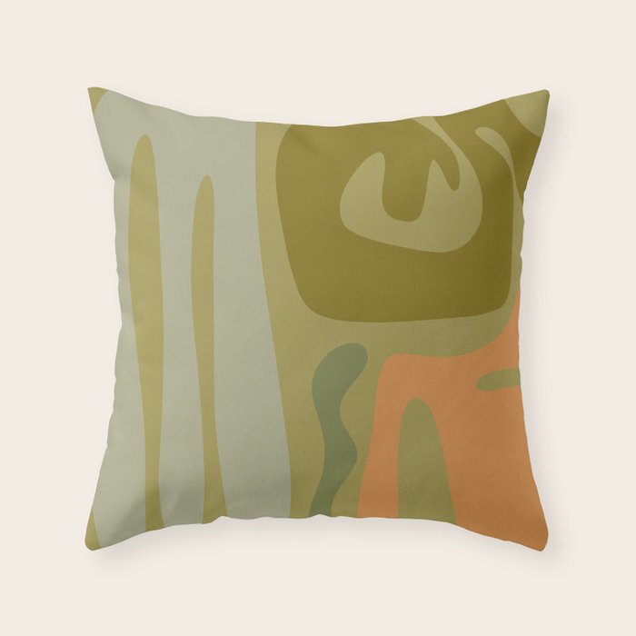 Mid Century Modern Kwaito Abstract Pattern in Vintage Olive Green and Cantaloupe Orange Throw Pillow Gallery Image 6