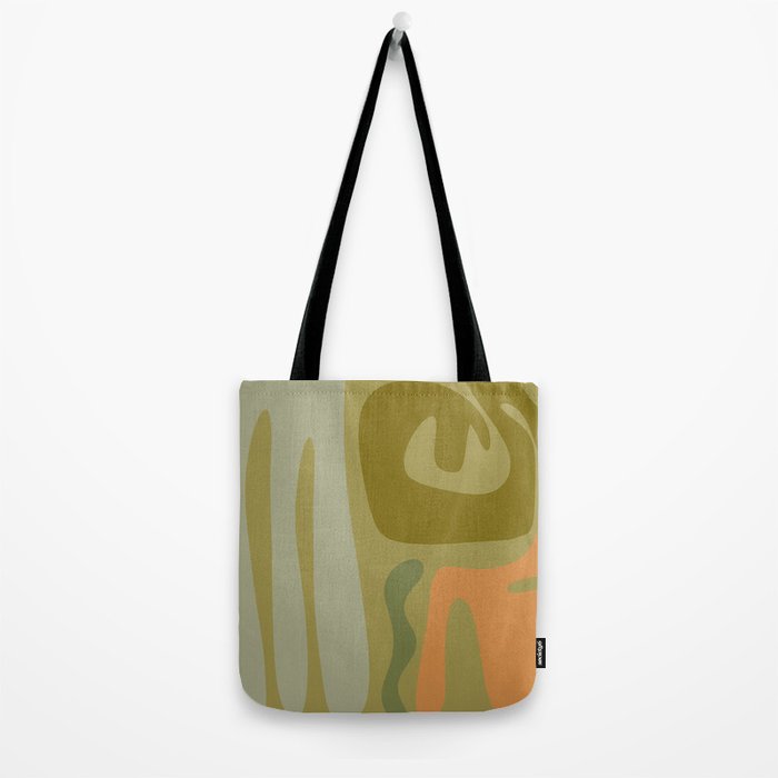 Mid Century Modern Kwaito Abstract Pattern in Vintage Olive Green and Cantaloupe Orange Tote Bag Gallery Image 2