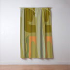 Mid Century Modern Kwaito Abstract Pattern in Vintage Olive Green and Cantaloupe Orange Window Curtain Gallery Image 3
