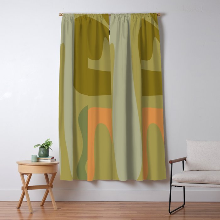 Mid Century Modern Kwaito Abstract Pattern in Vintage Olive Green and Cantaloupe Orange Window Curtain Gallery Image 5