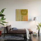 Mid Century Modern Kwaito Abstract Pattern in Vintage Olive Green and Cantaloupe Orange Wood Wall Art Gallery Image 2