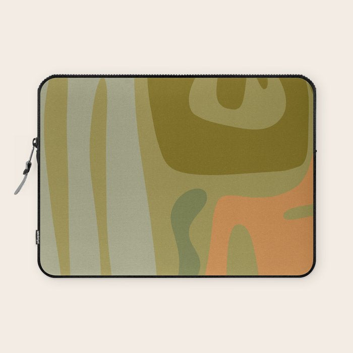 Mid Century Modern Kwaito Abstract Pattern in Vintage Olive Green and Cantaloupe Orange Laptop Sleeve Gallery Image 1