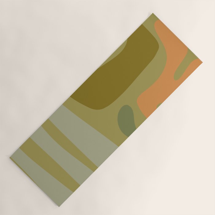 Mid Century Modern Kwaito Abstract Pattern in Vintage Olive Green and Cantaloupe Orange Yoga Mat Gallery Image 1
