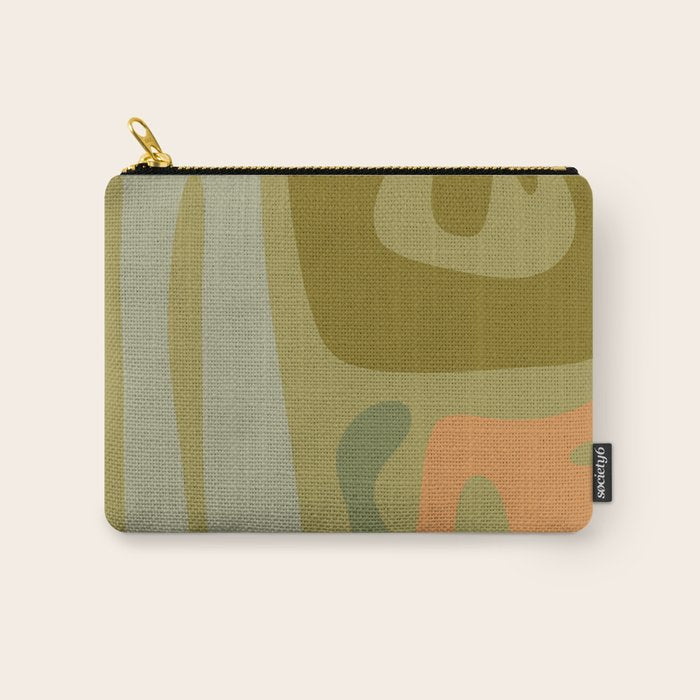 Mid Century Modern Kwaito Abstract Pattern in Vintage Olive Green and Cantaloupe Orange Carry All Pouch Gallery Image 1