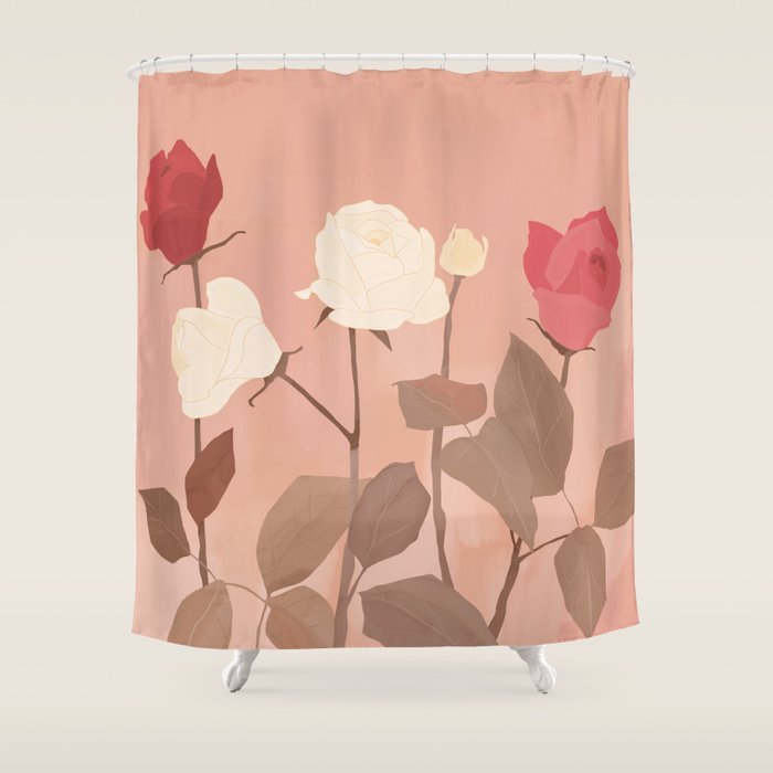 White and Red Roses Shower Curtain Gallery Image 1
