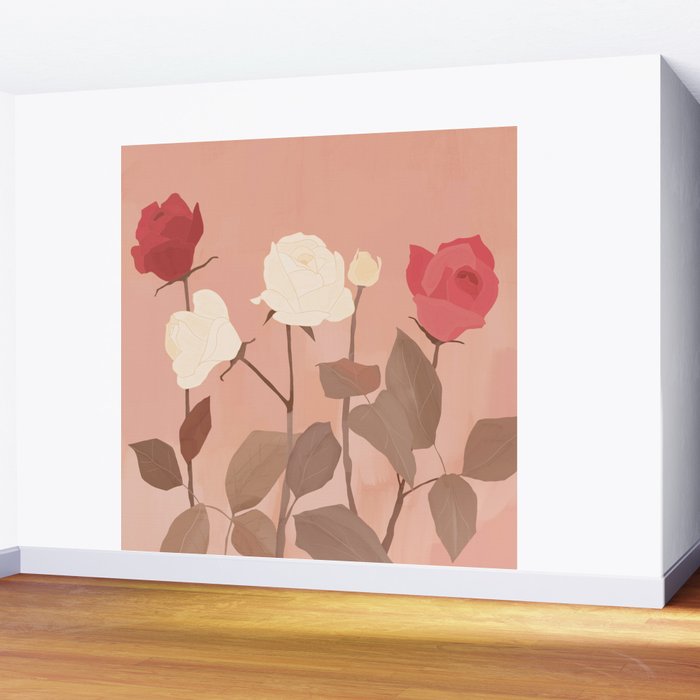 White and Red Roses Wall Mural Gallery Image 2