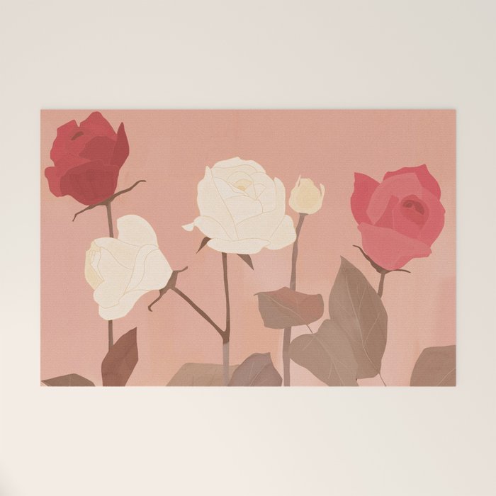 White and Red Roses Welcome Mat Gallery Image 1