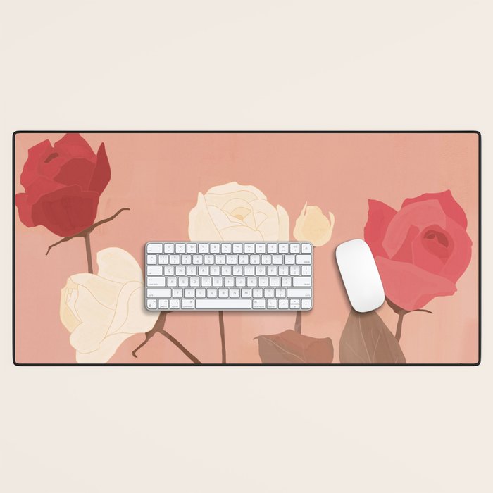 White and Red Roses Desk Mat Gallery Image 1