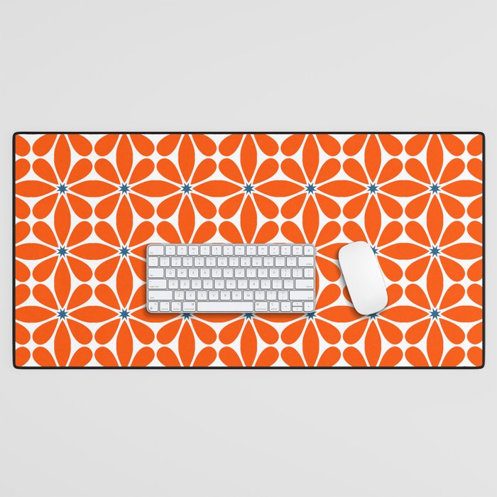 Bold Orange Floral Repeat Pattern Desk Mat Gallery Image 1