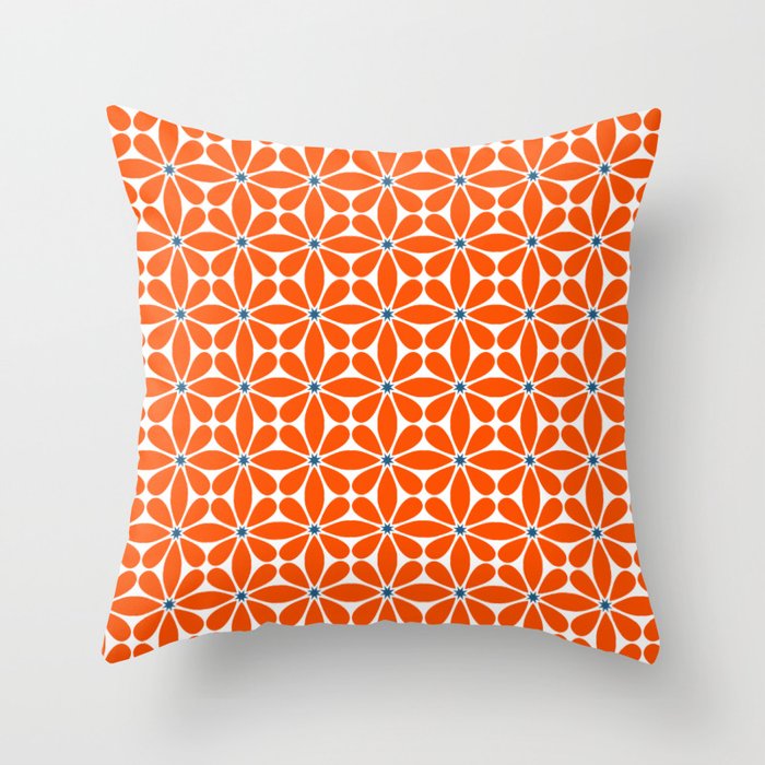 Bold Orange Floral Repeat Pattern Throw Pillow Gallery Image 6