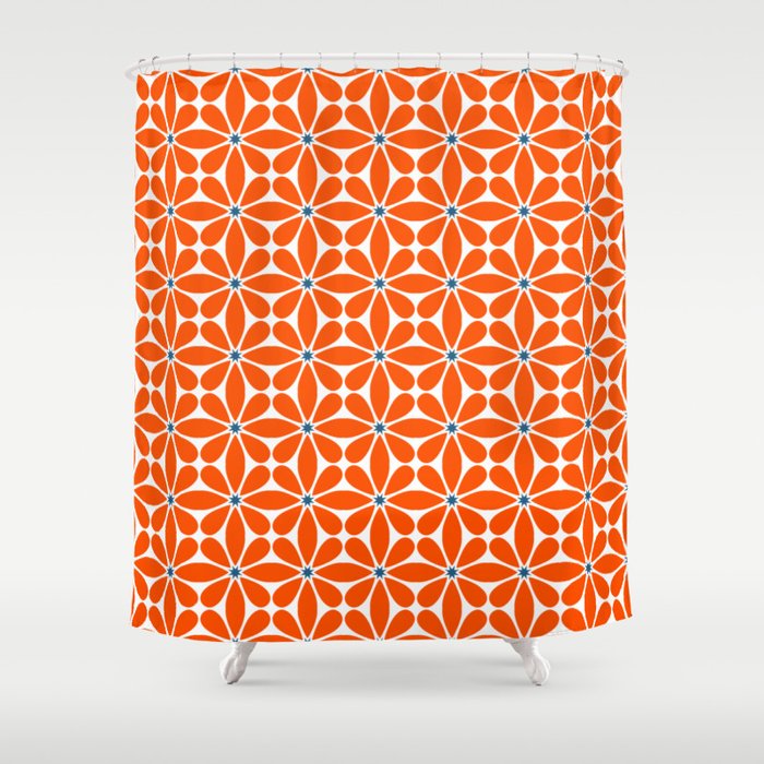 Bold Orange Floral Repeat Pattern Shower Curtain Gallery Image 1