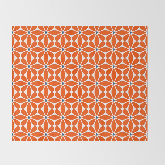 Bold Orange Floral Repeat Pattern Throw Blanket Gallery Image 2