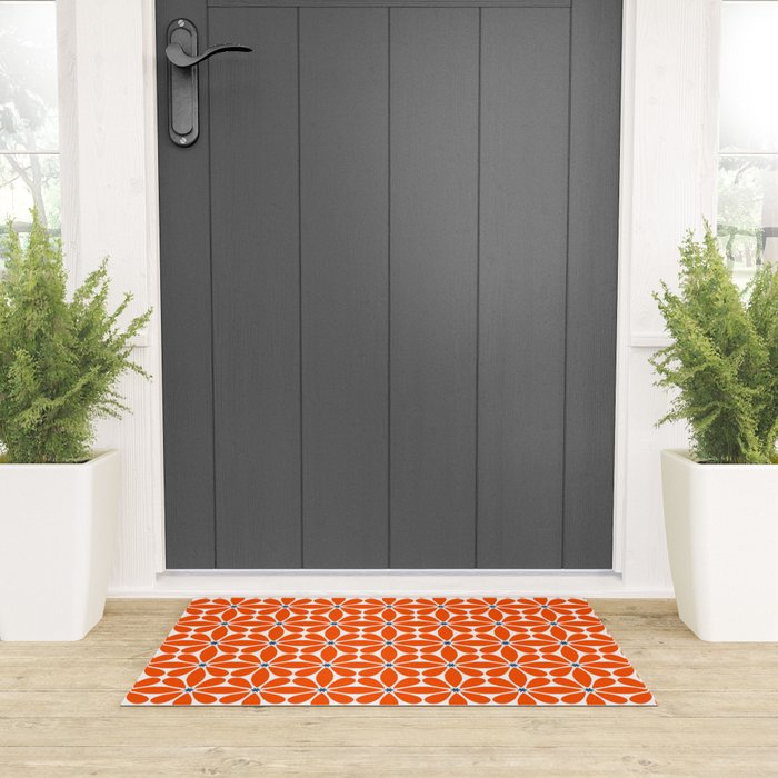 Bold Orange Floral Repeat Pattern Welcome Mat Gallery Image 3