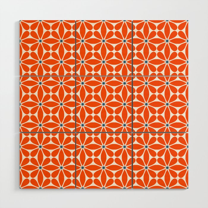 Bold Orange Floral Repeat Pattern Wood Wall Art Gallery Image 1