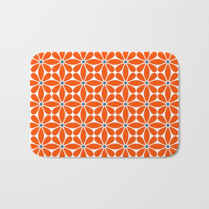 Bold Orange Floral Repeat Pattern Bath Mat