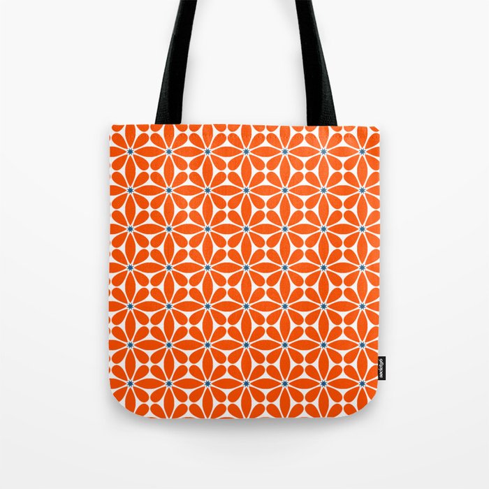 Bold Orange Floral Repeat Pattern Tote Bag Gallery Image 1