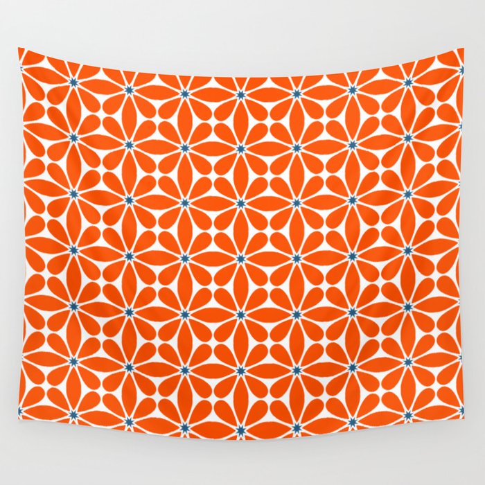 Bold Orange Floral Repeat Pattern Wall Tapestry Gallery Image 4
