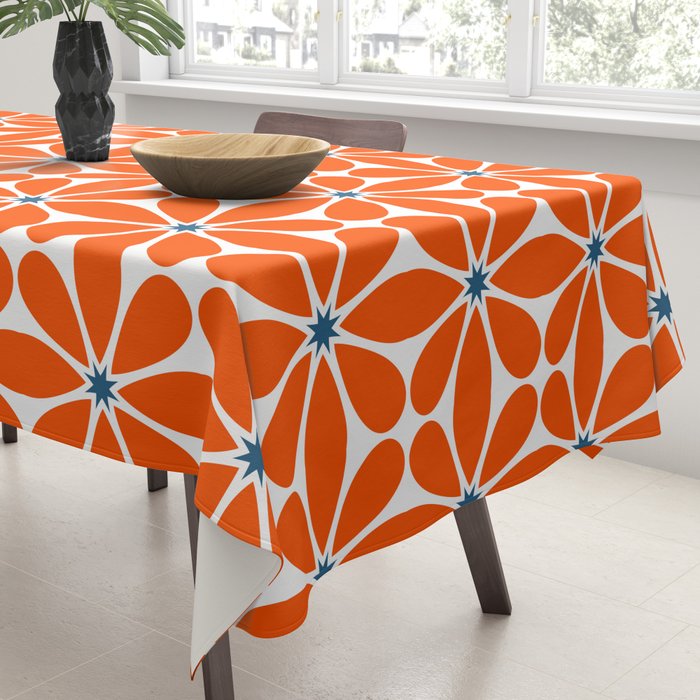 Bold Orange Floral Repeat Pattern Tablecloth Gallery Image 3