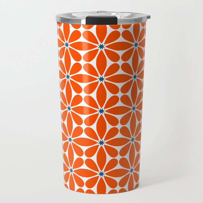 Bold Orange Floral Repeat Pattern Travel Mug Gallery Image 1