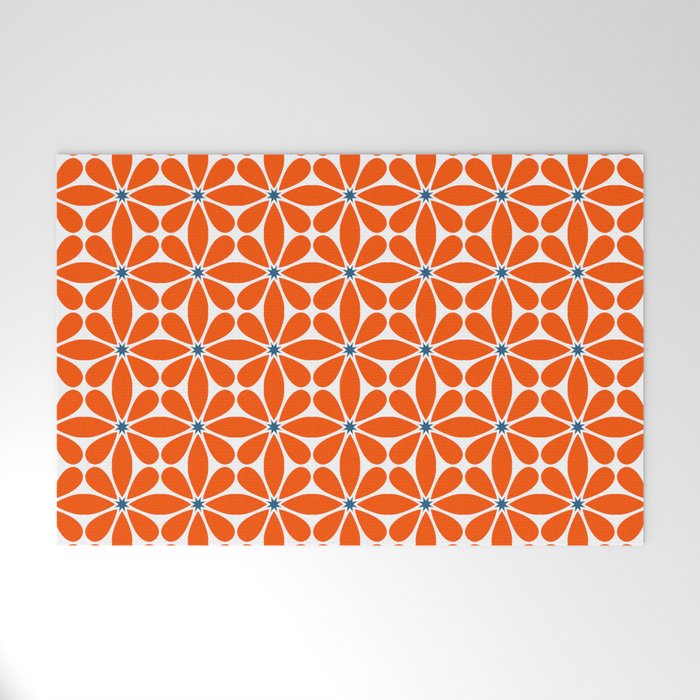 Bold Orange Floral Repeat Pattern Welcome Mat Gallery Image 1