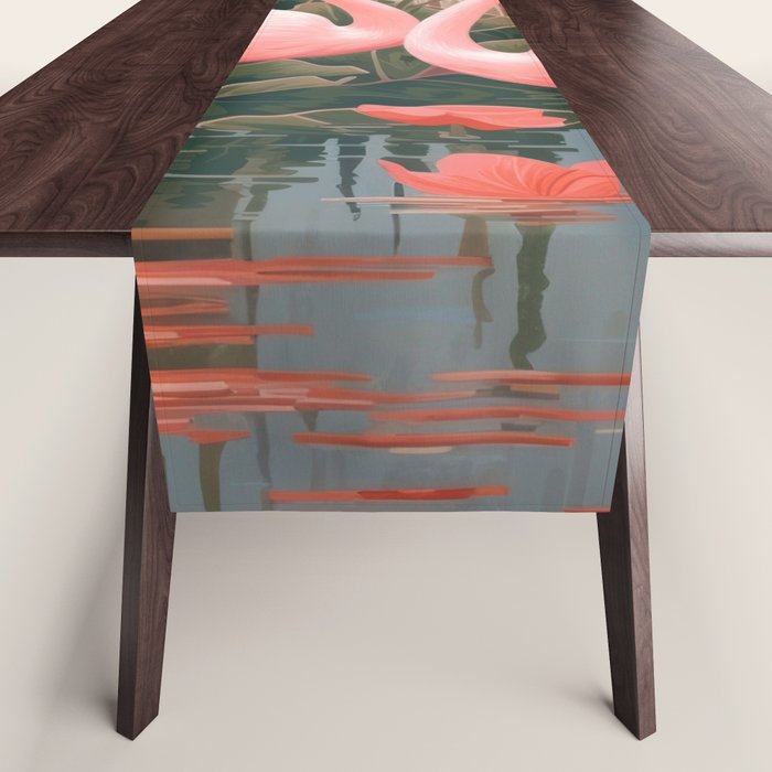 Pink Flamingo Pair In The Bloom Table Runner Gallery Image 1