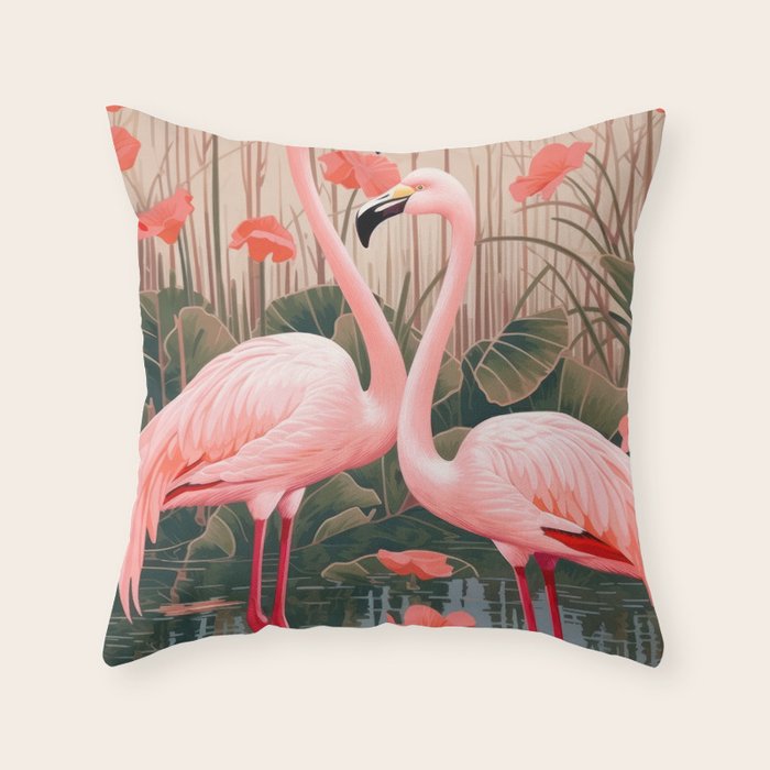 Pink Flamingo Pair In The Bloom Throw Pillow Gallery Image 1